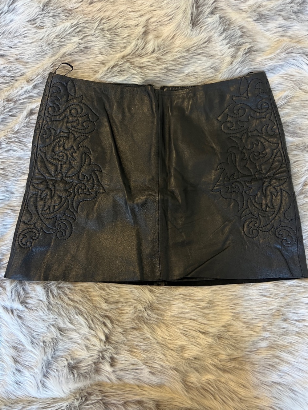 Zara Black Embroidered Leather Mini Skirt